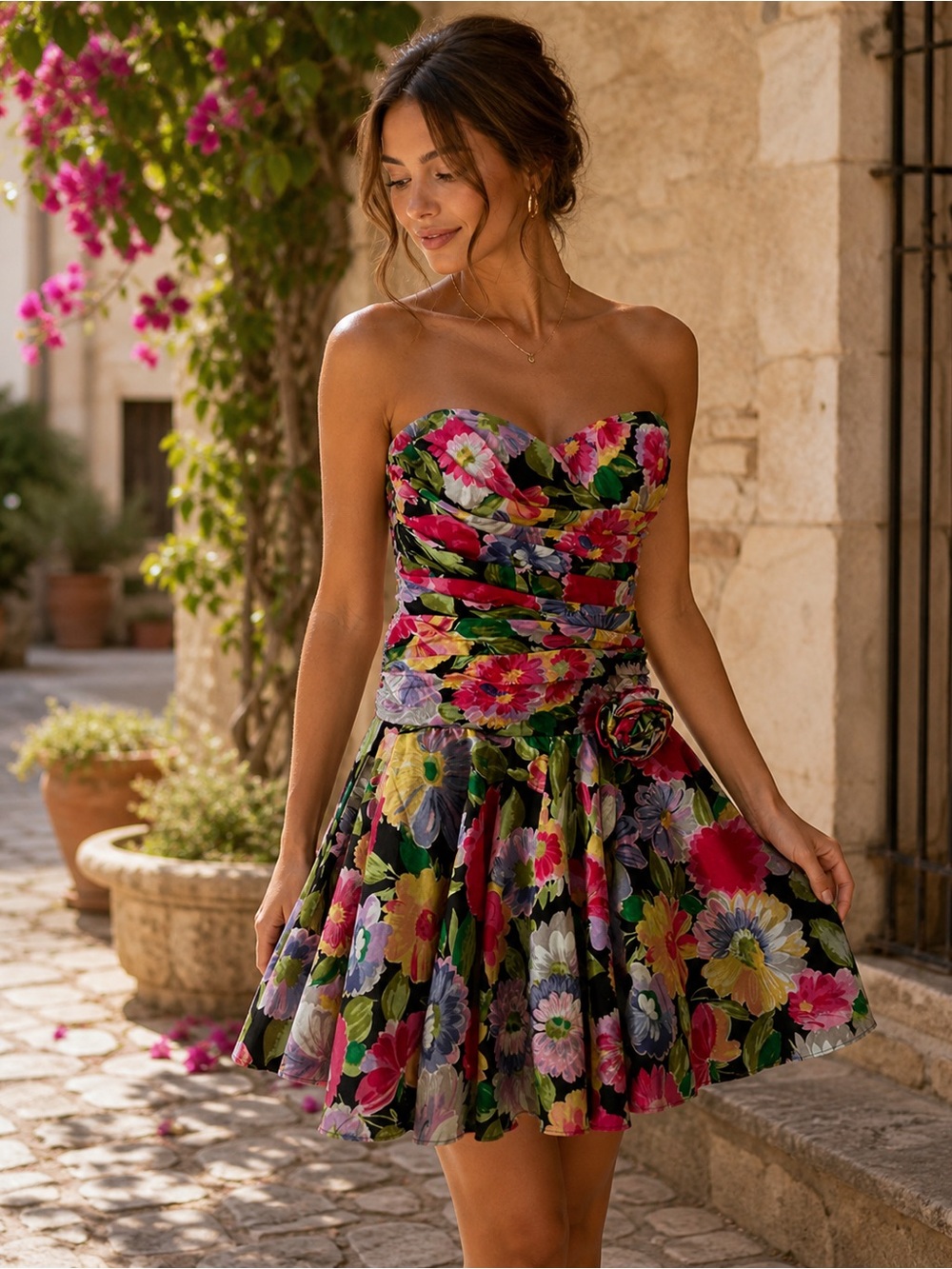 POSITIVELY ELLYN Strapless Floral Print Dress Sz 10 Fit & Flare Multicolor